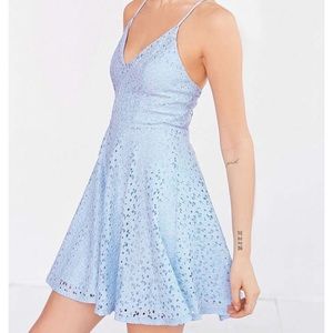 FRENCHI Lace Spaghetti Strap Surplice Flare Dress